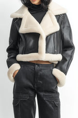 Cropped Faux Leather & Shearling Moto Jacket | Forever 21 Womens