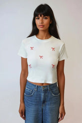 Embroidered Bow Cropped Tee | Forever 21 Womens