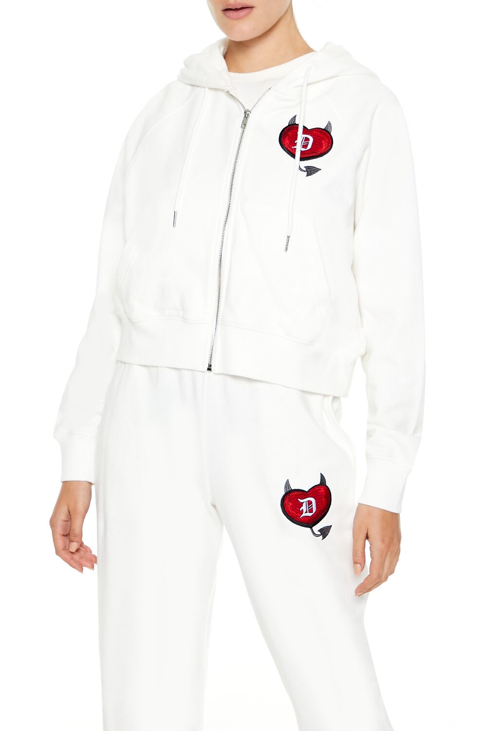 Embroidered Devil Heart Zip-Up Hoodie | Forever 21 Womens