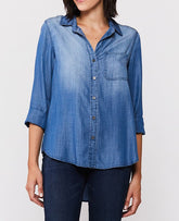 3/4 Cuffed Sleeve Button Down Shirt Single Chest Pocket Hi Low Hem | Forever 21 Womens