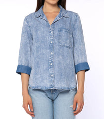 3/4 Cuffed Sleeve Button Down Shirt Chest Pocket High Low | Forever 21 Womens