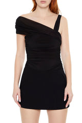 Asymmetrical Ruched Mesh Bodysuit | Forever 21 Womens
