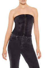 Denim Zip-Front Cropped Tube Top | Forever 21 Womens