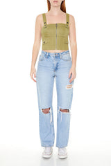 Denim Zip-Up Crop Top | Forever 21 Womens