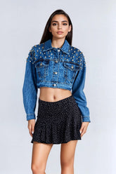 Cropped Rhinestone Denim Jacket | Forever 21 Womens