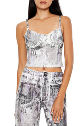 Abstract Print Denim Cropped Cami | Forever 21 Womens