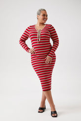 Plus Size Striped Lace-Up Sweater Dress - Forever 21