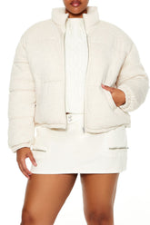 Plus Size Quilted French Terry Puffer Jacket - Forever 21