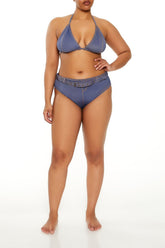 Plus Size Denim Bikini Bottoms - Forever 21