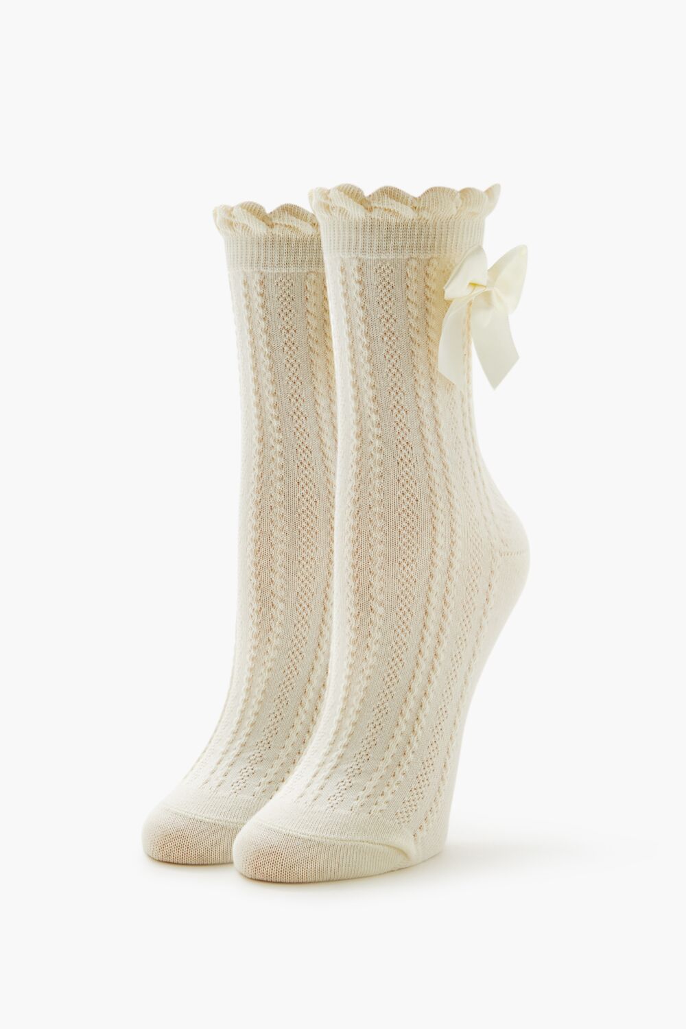 Bow Cable Knit Crew Socks - Forever 21