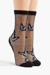 Butterfly Print Mesh Crew Socks - Forever 21