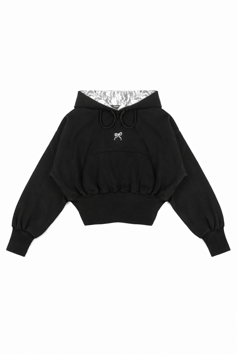 Cropped Lace-Lined Hood & Embroidered-Bow Hoodie | Forever 21 Womens