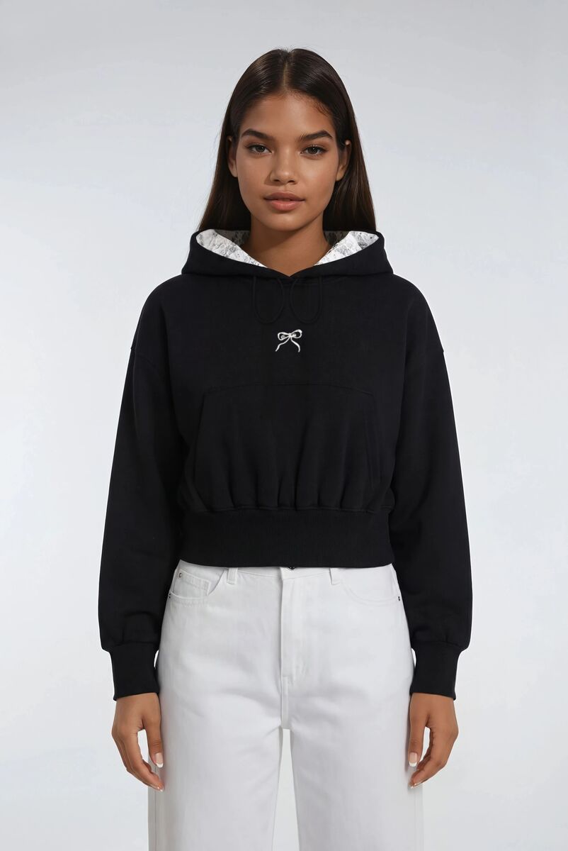 Cropped Lace-Lined Hood & Embroidered-Bow Hoodie | Forever 21 Womens