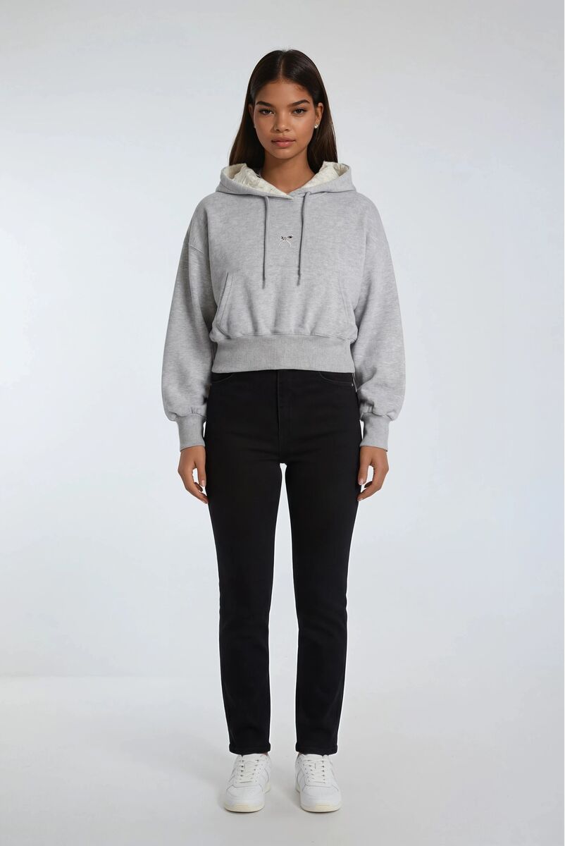Cropped Lace-Lined Hood & Embroidered-Bow Hoodie | Forever 21 Womens