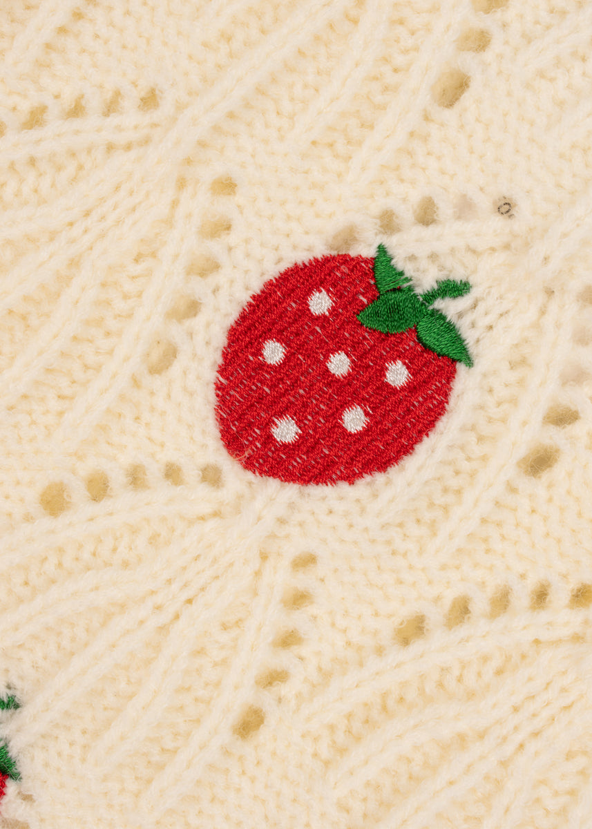 Embroidered Strawberry Cropped Pointelle Sweater | Forever 21 Womens