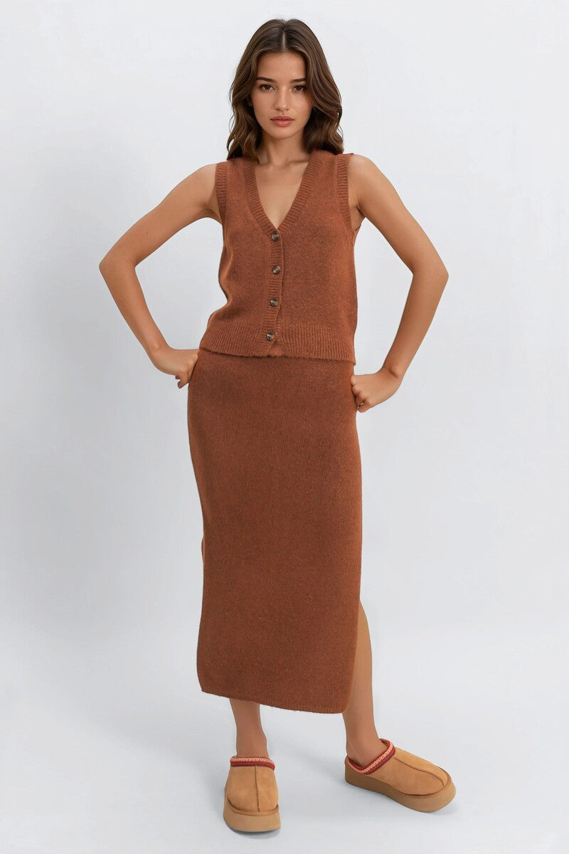 Button-Front Vest & Maxi Skirt Sweater Set | Forever 21 Womens