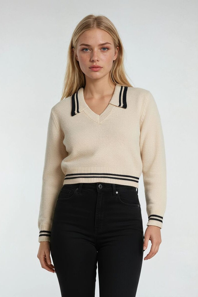 Contrast-Trim Collared Knit Sweater | Forever 21 Womens