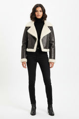 Cropped Faux Leather & Shearling Moto Jacket | Forever 21 Womens