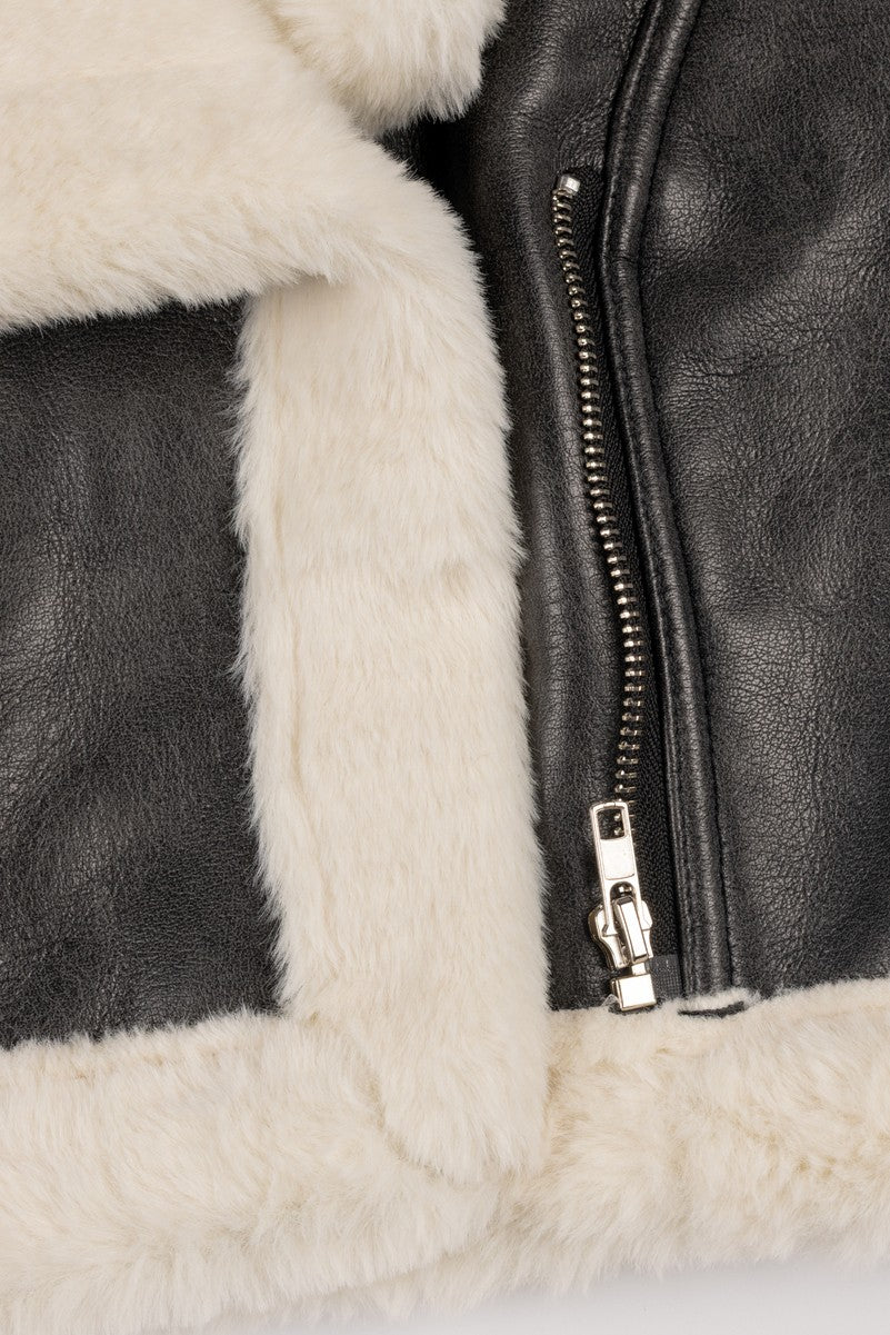 Cropped Faux Leather & Shearling Moto Jacket | Forever 21 Womens