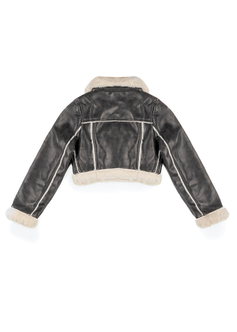 Cropped Faux Leather & Shearling Moto Jacket | Forever 21 Womens