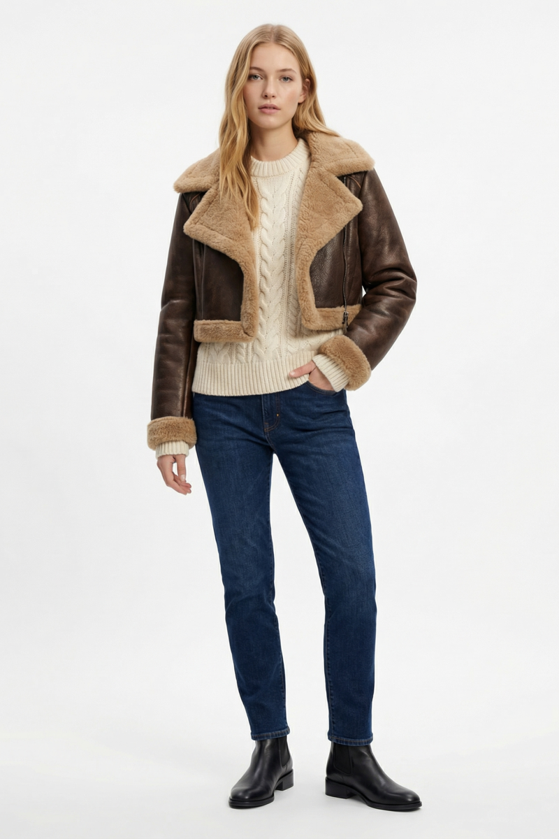 Cropped Faux Leather & Shearling Moto Jacket | Forever 21 Womens
