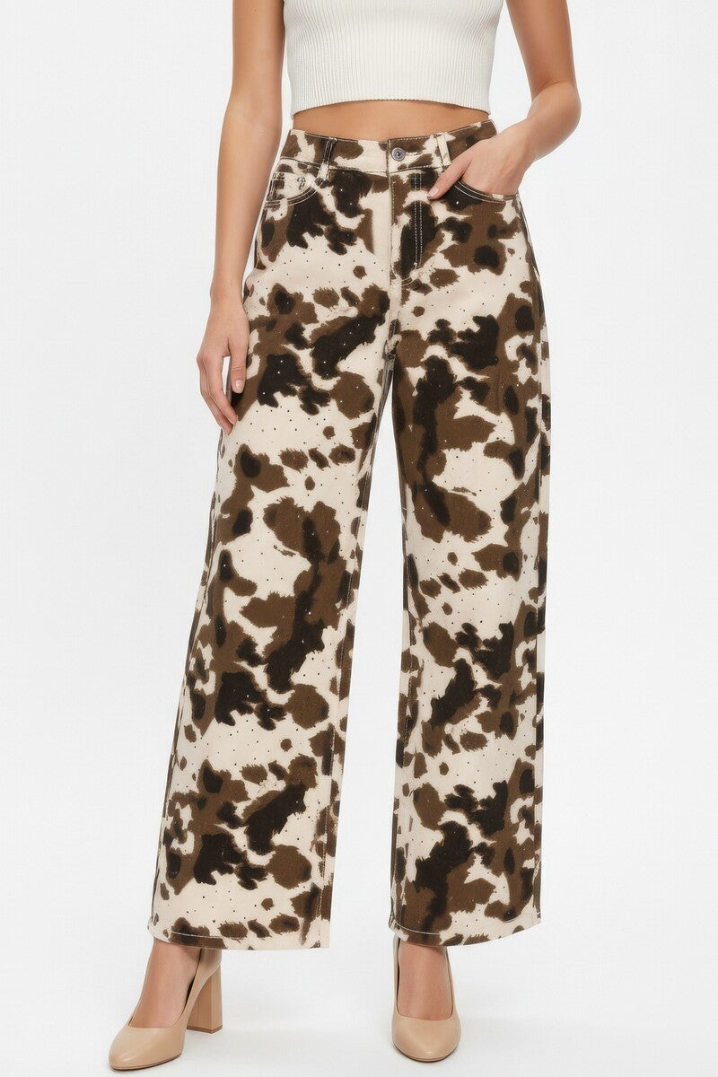 Cow Print Rhinestone Wide-Leg Jeans | Forever 21 Womens