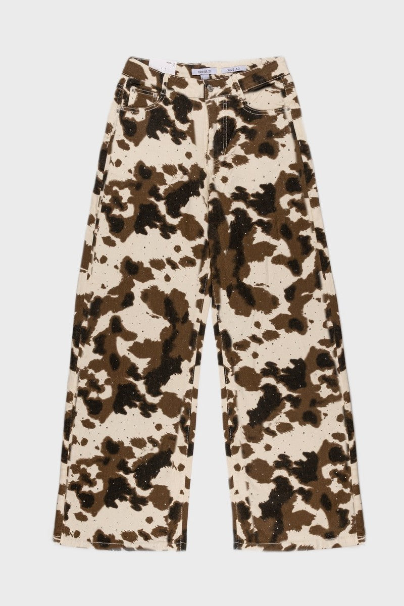 Cow Print Rhinestone Wide-Leg Jeans | Forever 21 Womens