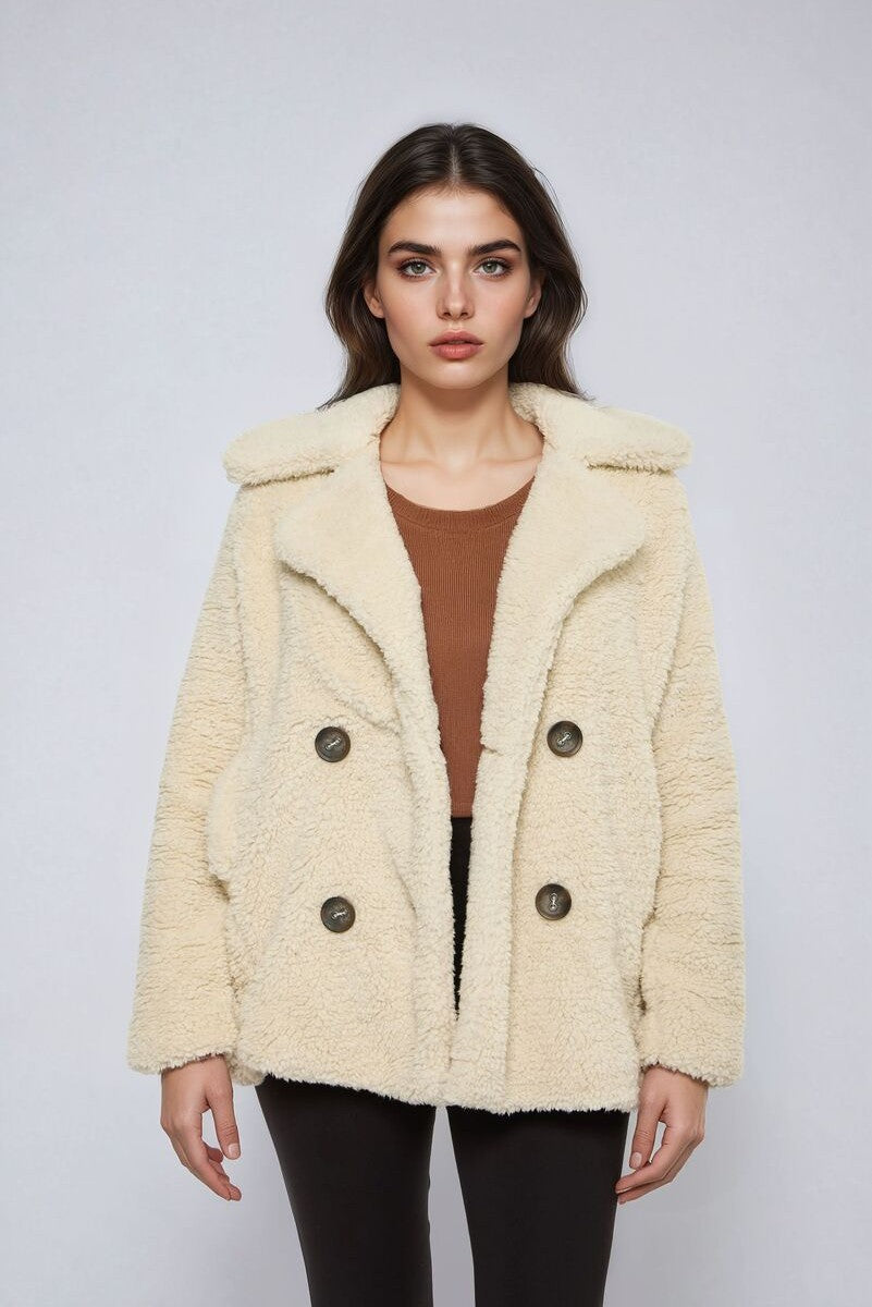 Double-Breasted Faux Shearling Coat | Forever 21 Womens