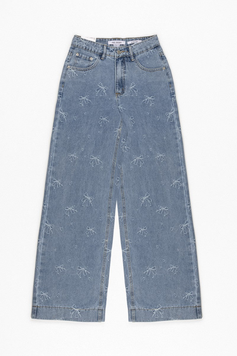 Embroidered Bow Print Wide-Leg Jeans | Forever 21 Womens