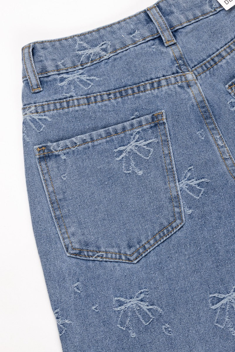 Embroidered Bow Print Wide-Leg Jeans | Forever 21 Womens