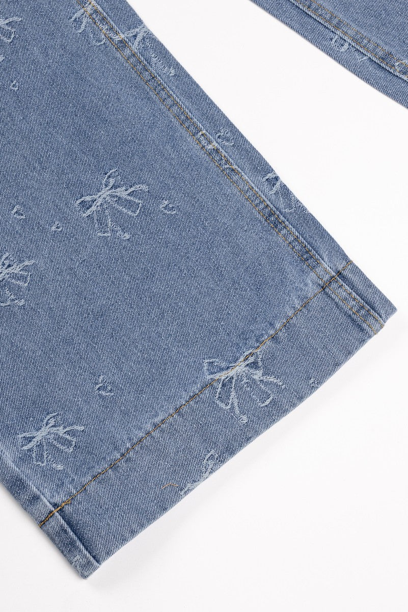 Embroidered Bow Print Wide-Leg Jeans | Forever 21 Womens
