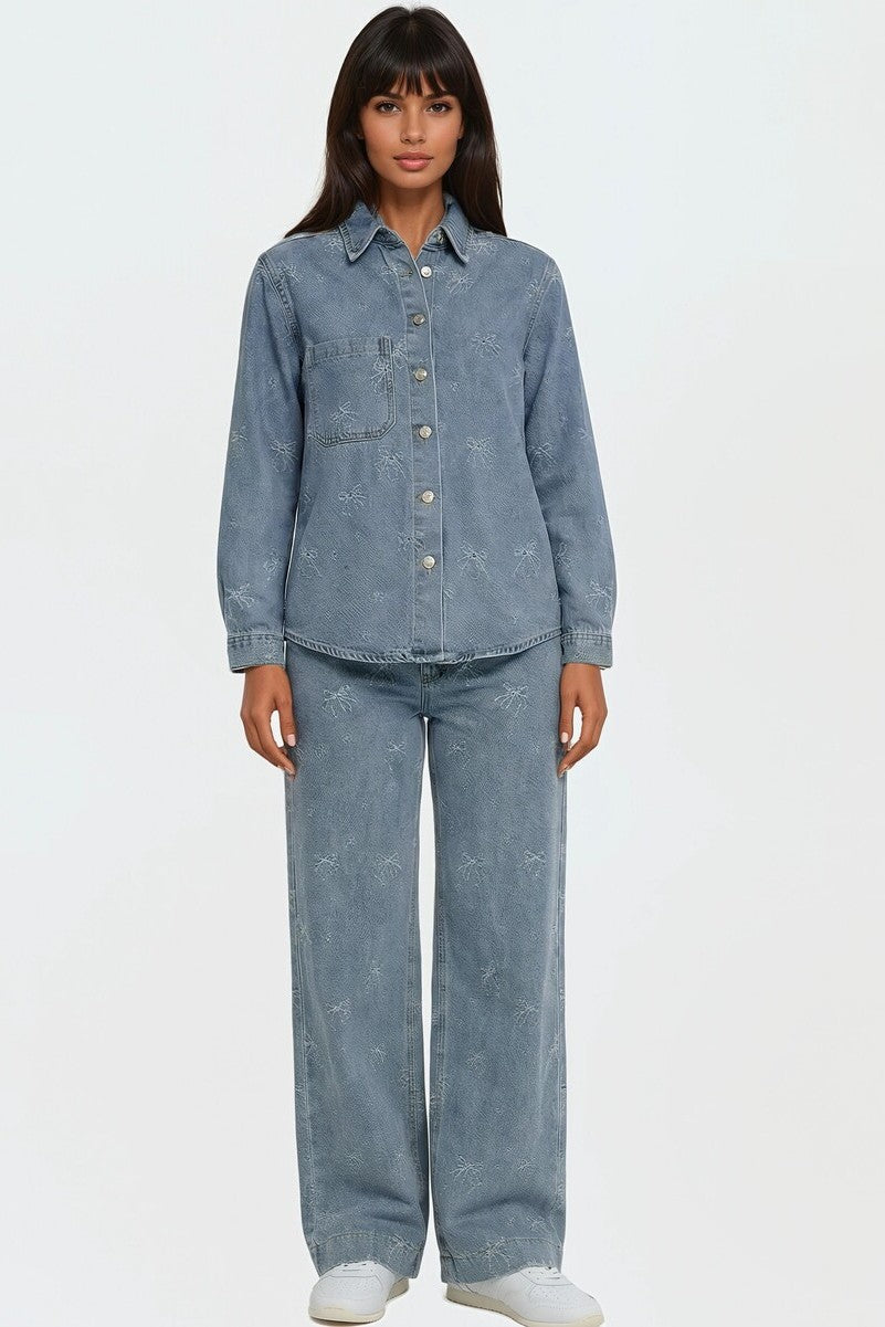 Embroidered Bow Print Wide-Leg Jeans | Forever 21 Womens
