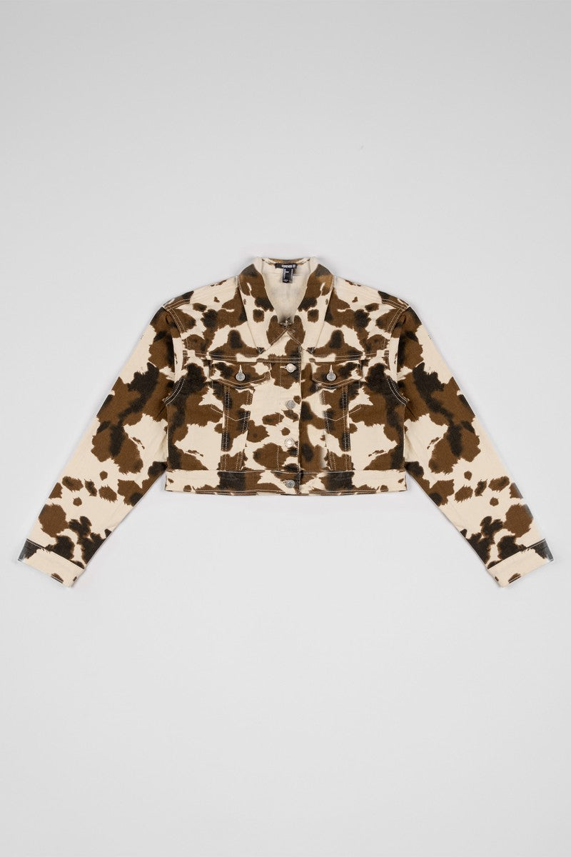 Cropped Cow Print Denim Jacket | Forever 21 Womens
