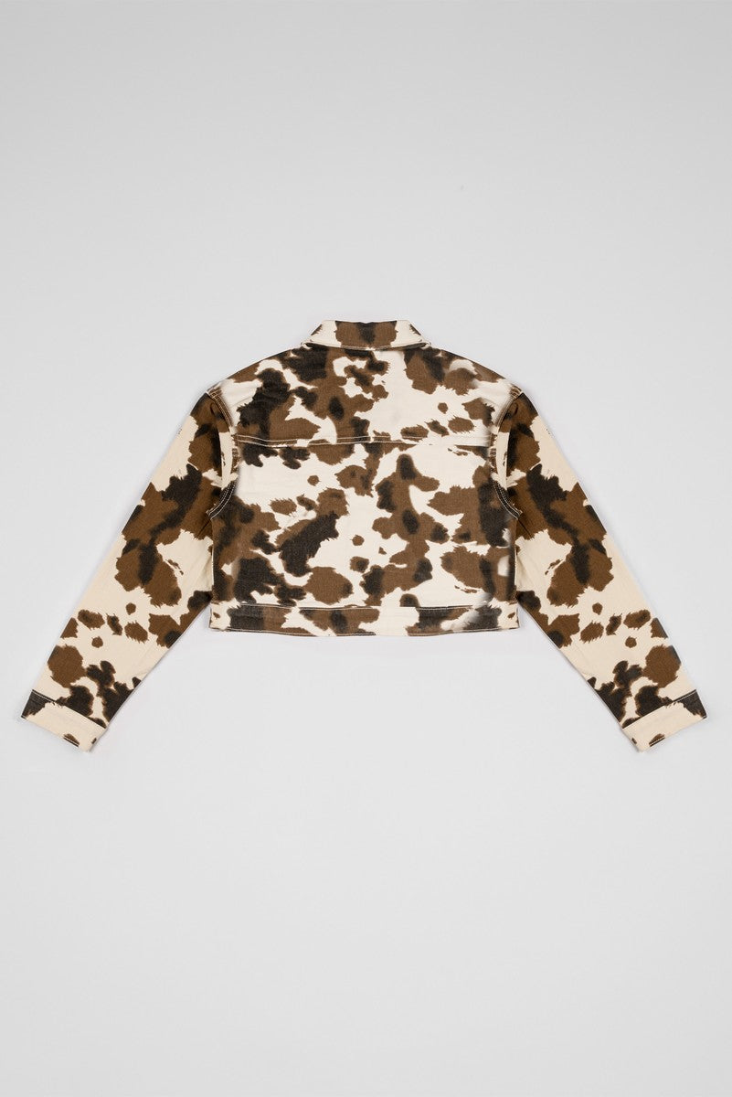 Cropped Cow Print Denim Jacket | Forever 21 Womens