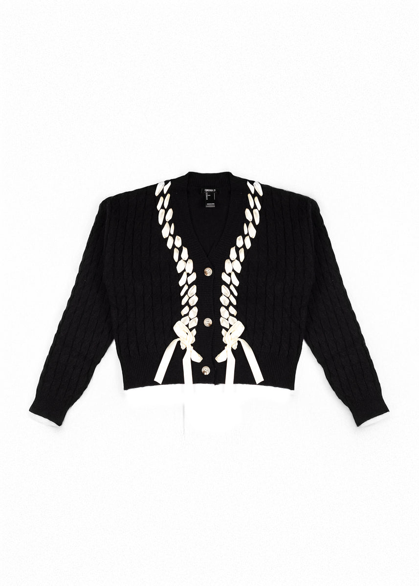 Braided Ribbon Cropped Cardigan Sweater | Forever 21 Womens