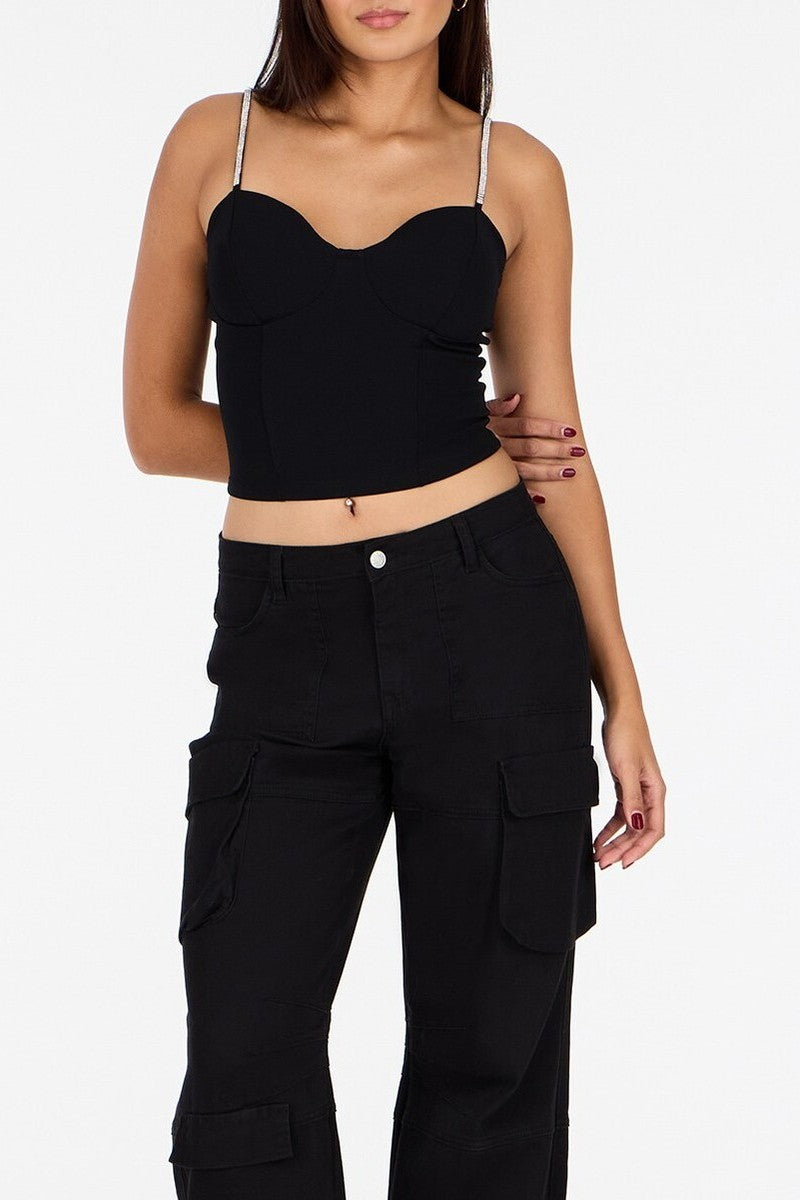 Crepe Rhinestone-Strap Bustier Top | Forever 21 Womens