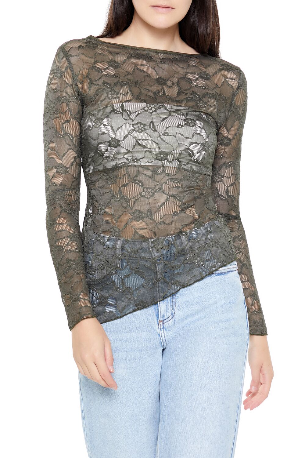 Asymmetrical Sheer Lace Top | Forever 21 Womens