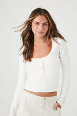 Cropped Sweater-Knit Henley Top | Forever 21 Womens