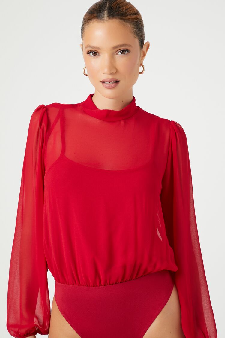 Chiffon Mock Neck Bodysuit | Forever 21 Womens