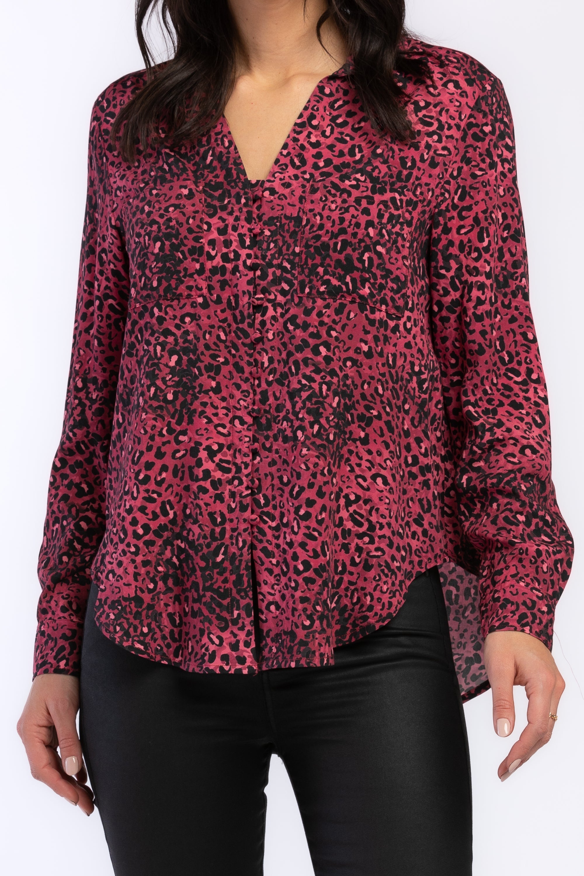 Eleni Long Sleeve Loop Button Down Closure Chest Patch Pockets Rounded | Forever 21 Womens