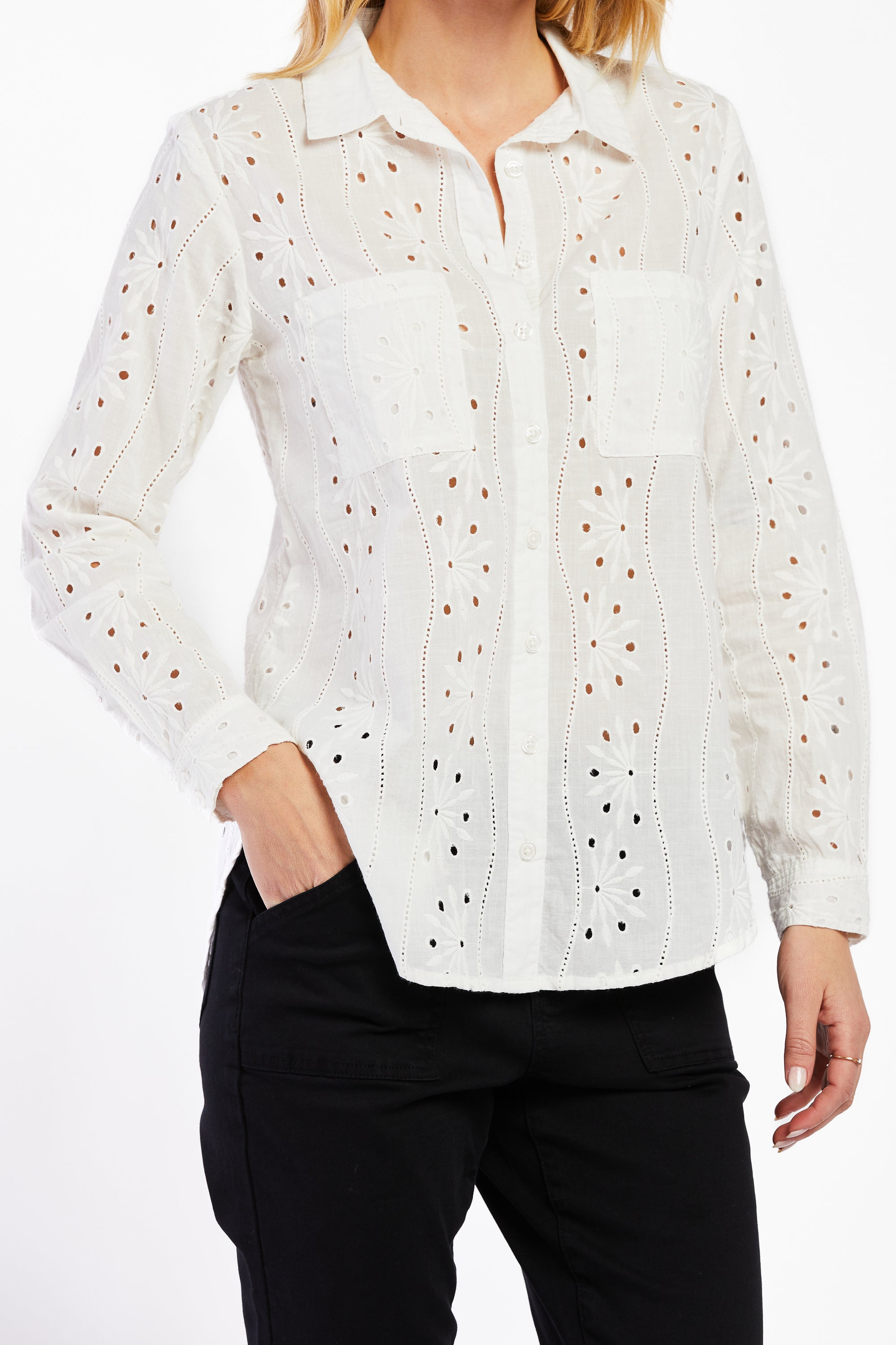 Anise Long Sleeve Eyelet Button Down Shirt | Forever 21 Womens