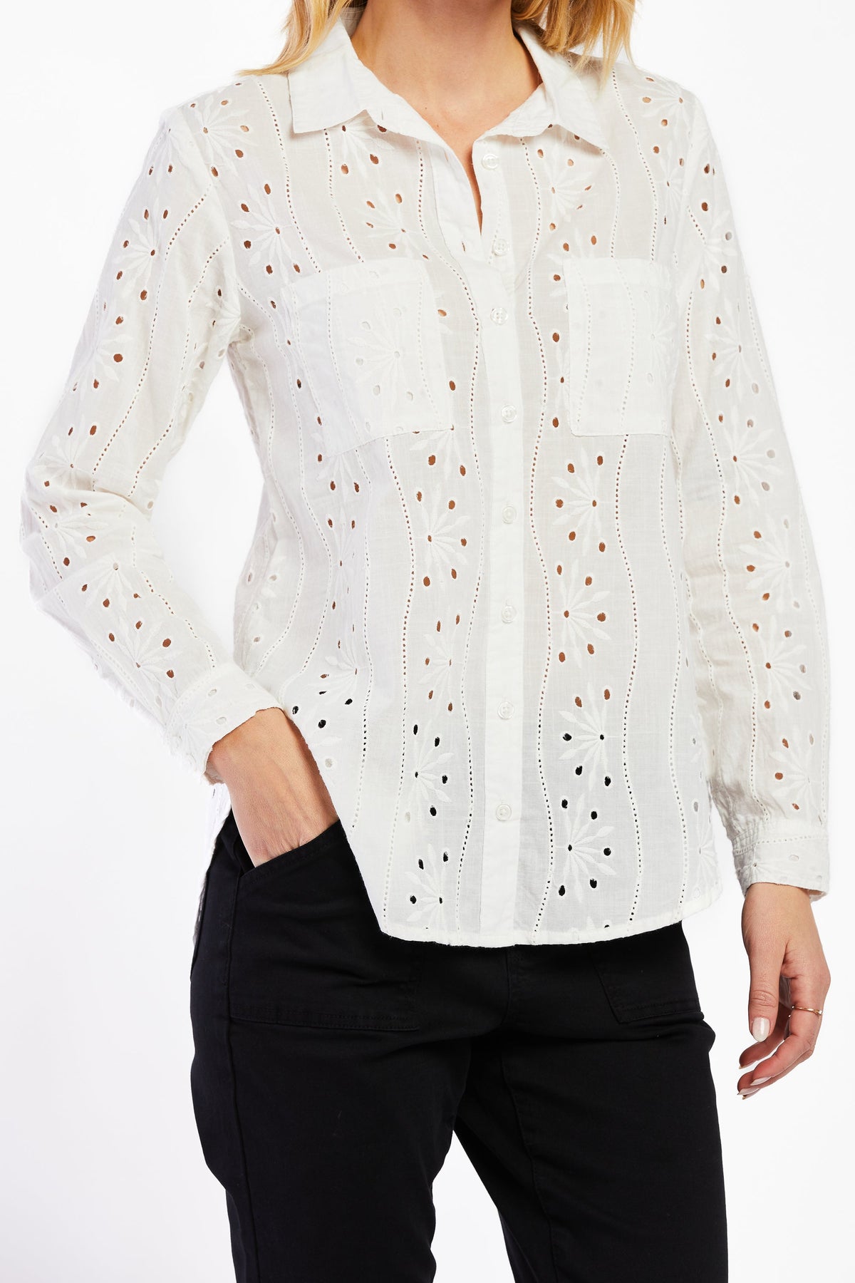 Anise Long Sleeve Eyelet Button Down Shirt | Forever 21 Womens