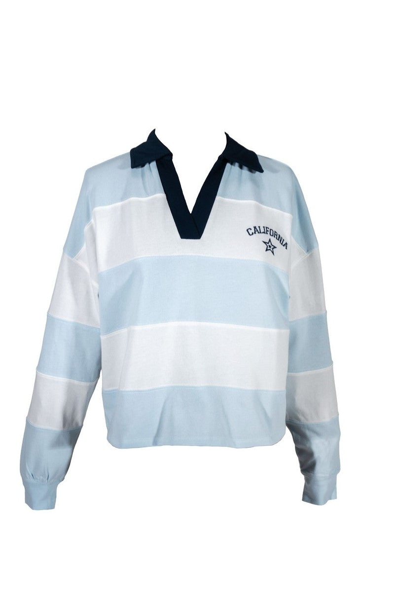 California Striped Graphic Long-Sleeve Polo Top | Forever 21 Womens