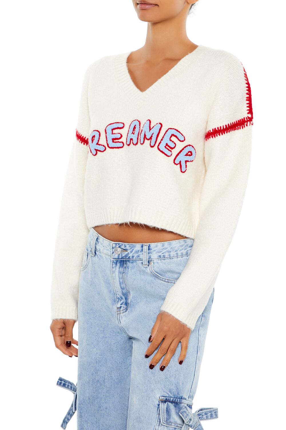Dreamer Patch Fuzzy Knit Sweater | Forever 21 Womens