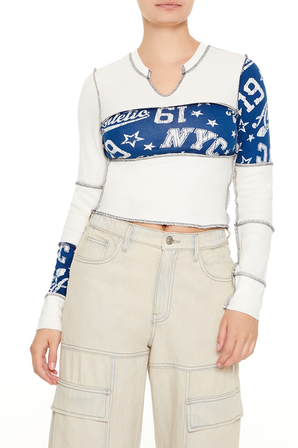 Colorblock Split-Neck Crop Top | Forever 21 Womens
