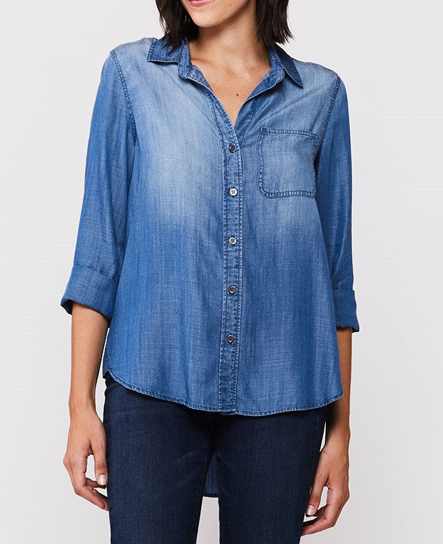 3/4 Cuffed Sleeve Button Down Shirt Single Chest Pocket Hi Low Hem | Forever 21 Womens