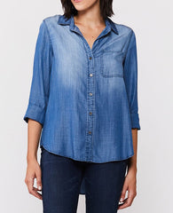 3/4 Cuffed Sleeve Button Down Shirt Single Chest Pocket Hi Low Hem | Forever 21 Womens