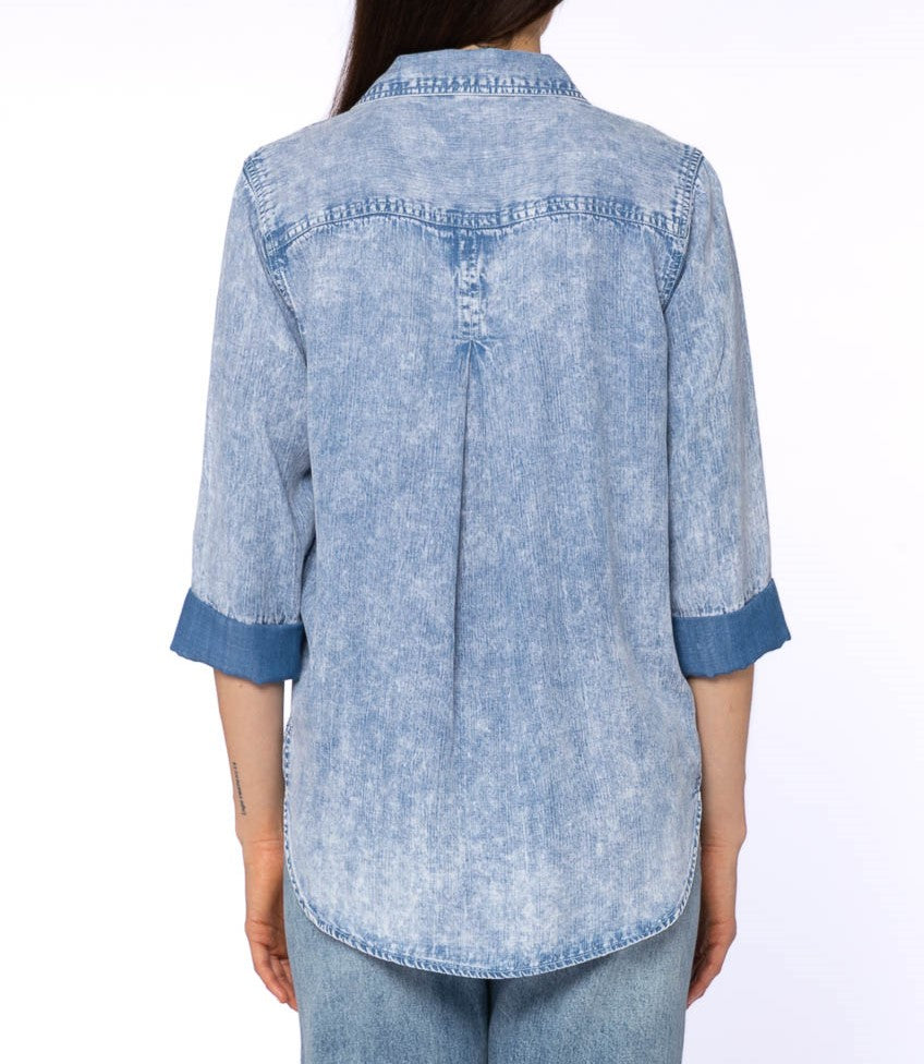 3/4 Cuffed Sleeve Button Down Shirt Chest Pocket High Low | Forever 21 Womens