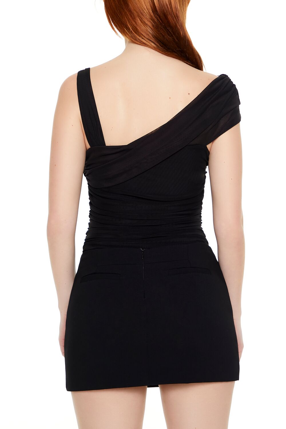 Asymmetrical Ruched Mesh Bodysuit | Forever 21 Womens