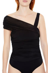 Asymmetrical Ruched Mesh Bodysuit | Forever 21 Womens